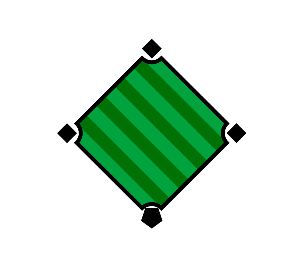 graphic of inner baseball diamond with dark green and light green  'mowing stripes'  with black bases and outline of field - NJ Sports Field Services